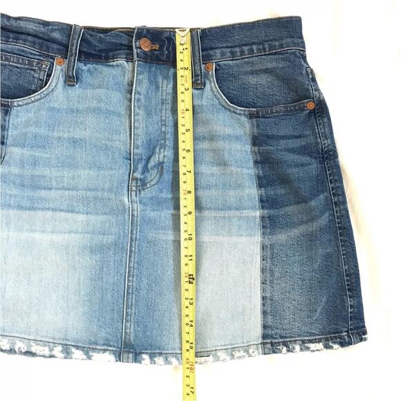Madewell McCarren Pieced Two Tone Distressed Hem High Rise Denim Skirt - Picture 10 of 12